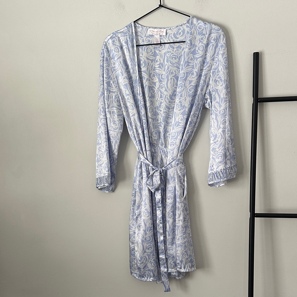 Vintage Oscar de la renta Pink Label delicate blue floral Robe